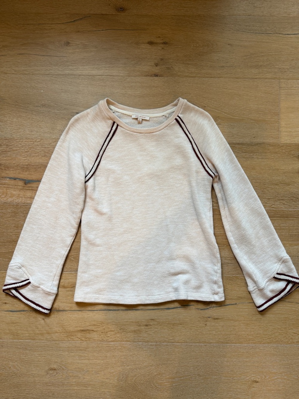 SKIES ARE BLUE Cream / Pale Pink Long-Sleeve Terry Top with Contrast Trim